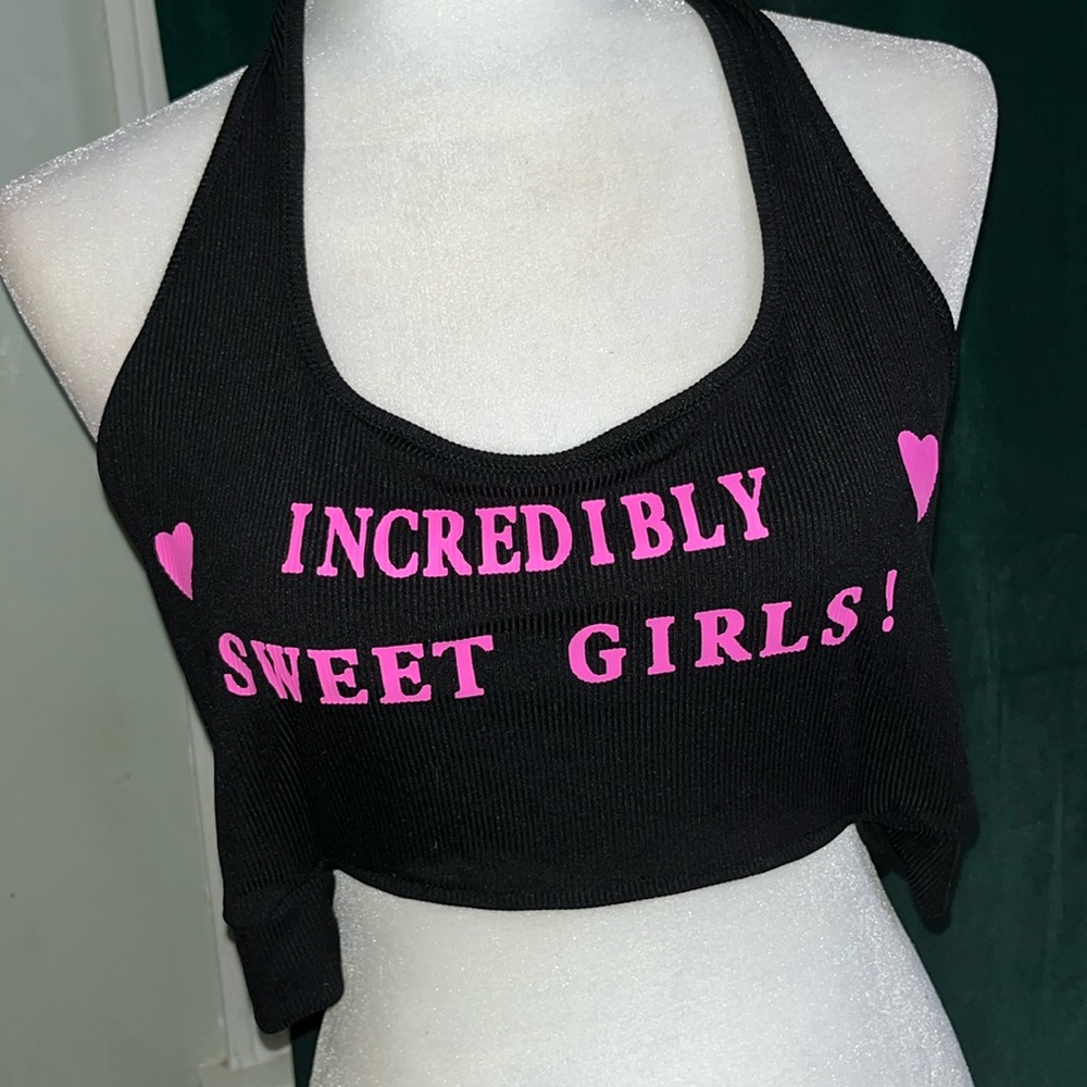 SHEIN incredibly sweet girls graphic halter crop top size 0X. NWOT